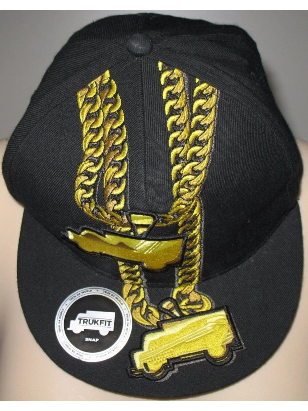 BASEBALL CAP Trukfit Trucks and Chains Hat Adult Black and Yellow Truckfit